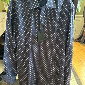 Bugatchi Navy and White Patterned Men's Shirt